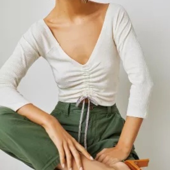 Anthropologie Tops - Anthropologie Pilcro Ruched Tie Front Tank Cream Small